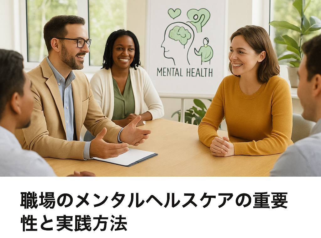 職場のメンタルヘルスケアの重要性と実践方法を紹介する画像